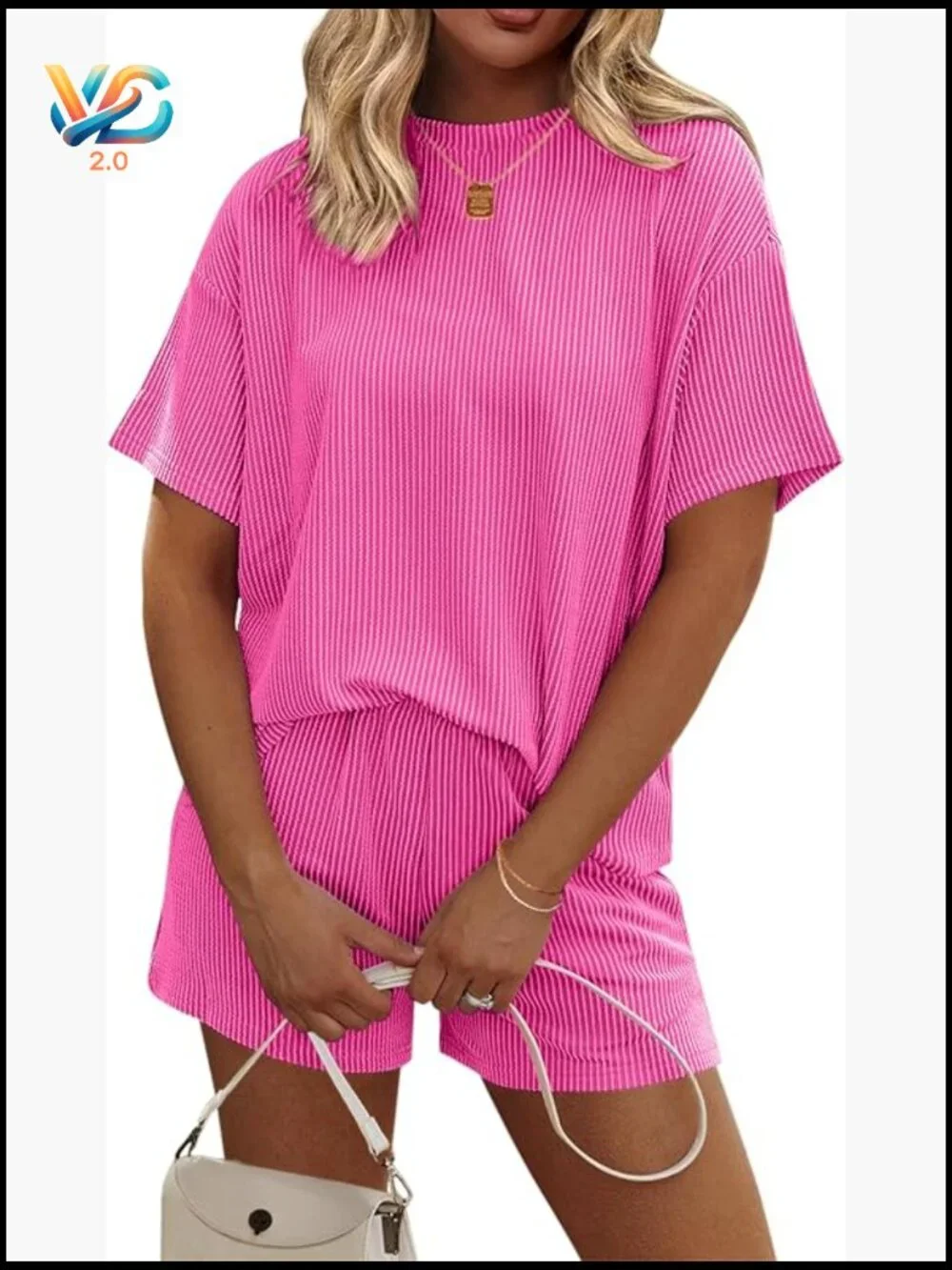 Women's 2 Piece Pajama Set Short Sleeve Lounge Set with Pockets Matching Outfit